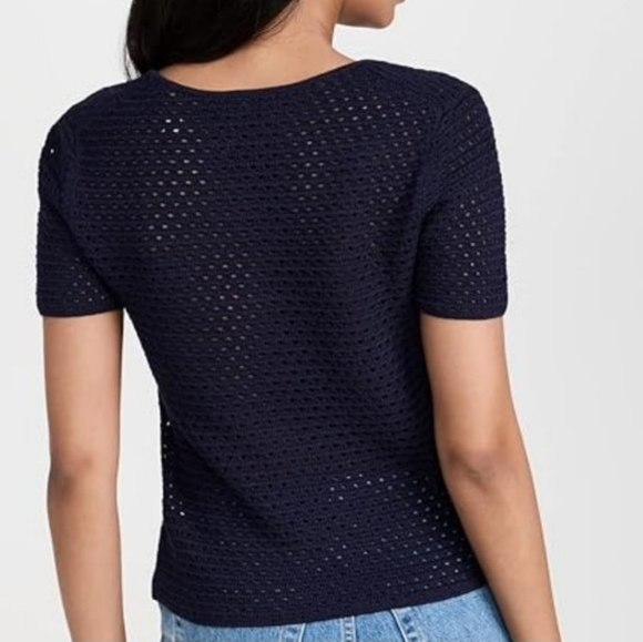 NWT VINCE Navy Textured Crochet Sweater Top - Picture 5 of 9
